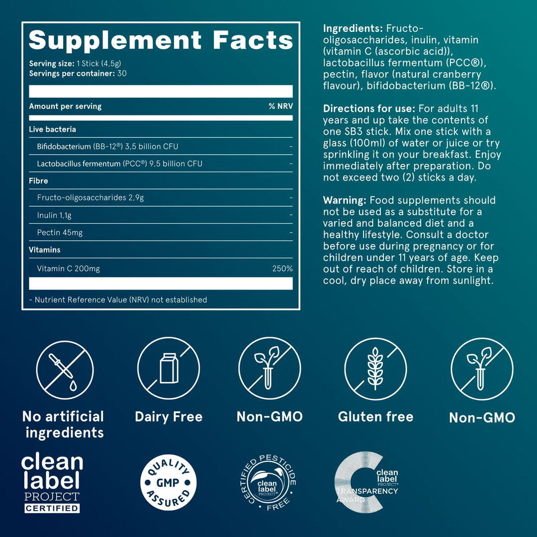 SB3 - Probiotica - Unieke combinatie van levende bacteriën, vezels en vitamine C - 30 porties