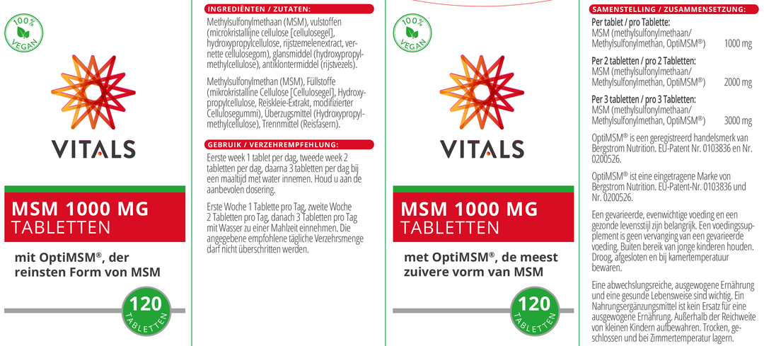 Vitals MSM 1000 mg tabletten 120 tabletten