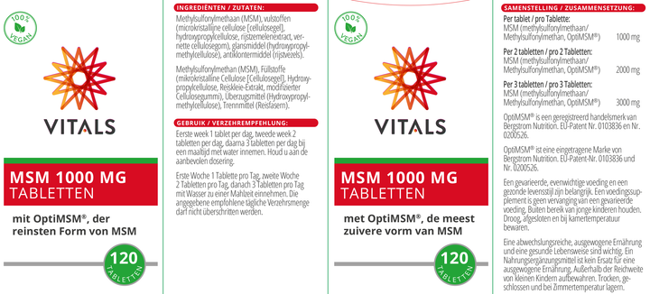 Vitals MSM 1000 mg tabletten 120 tabletten