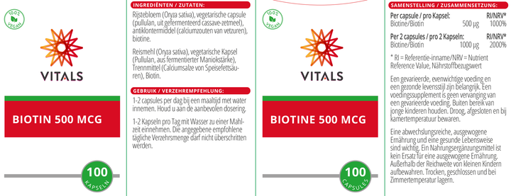 Vitals Biotine 500 mcg 100 capsules