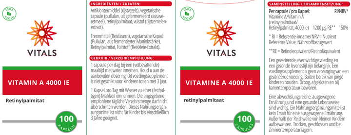 Vitals Vitamine A 4000 ie 100 capsules