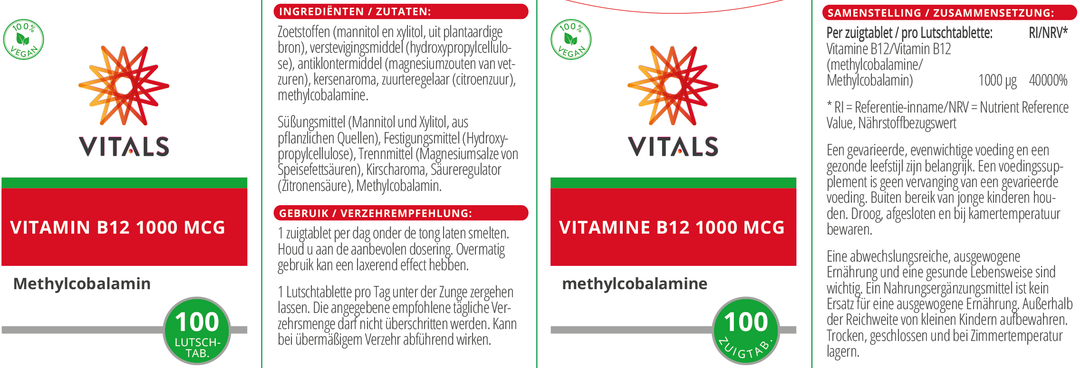 Vitals Vitamine B12 1000 mcg 100 zuigtabletten