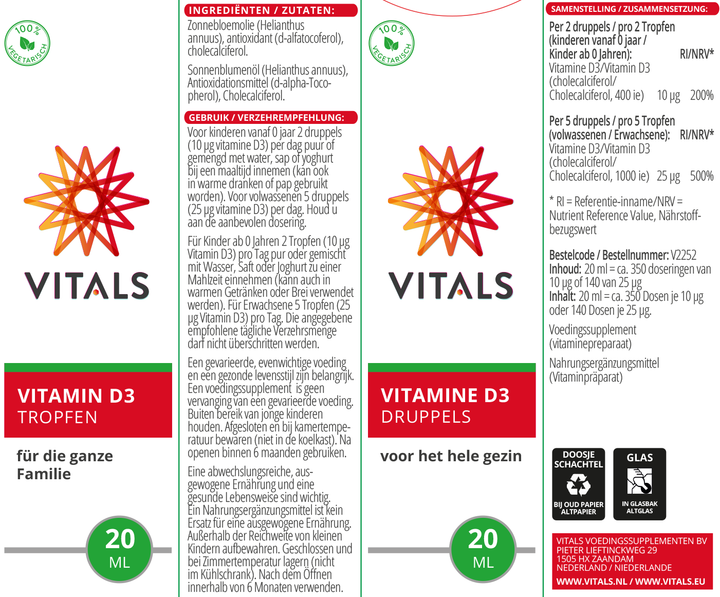 Vitals Vitamine D3 Druppels 700 druppels