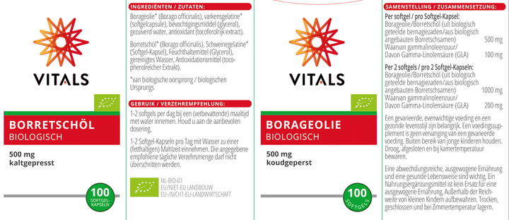 Vitals Borageolie Biologisch 100 softgels