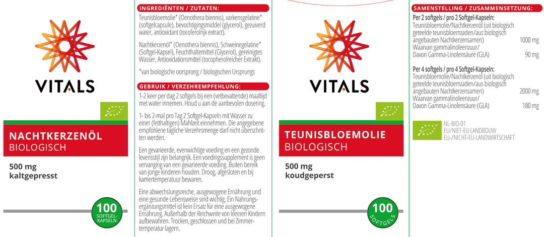 Vitals Teunisbloemolie Biologisch 100 softgels