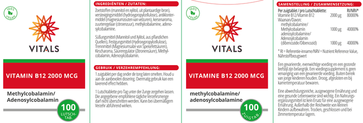 Vitals Vitamine B12 2000 mcg 100 zuigtabletten