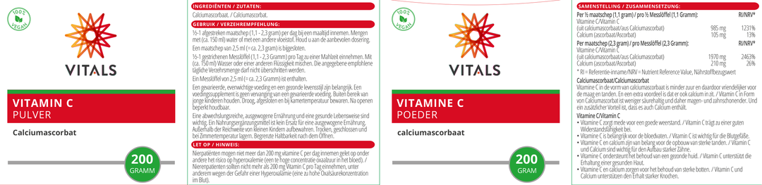 Vitals Vitamine C poeder (calciumascorbaat) 200 gram