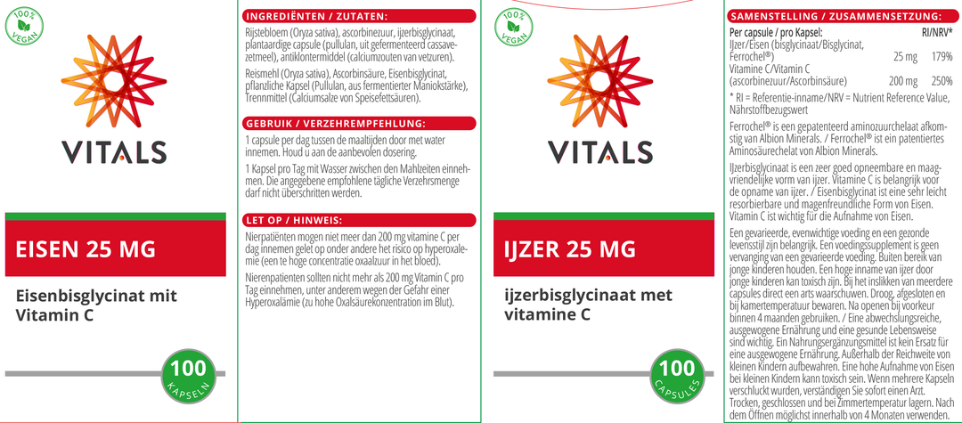 Vitals IJzer(bisglycinaat) 25 mg 100 capsules