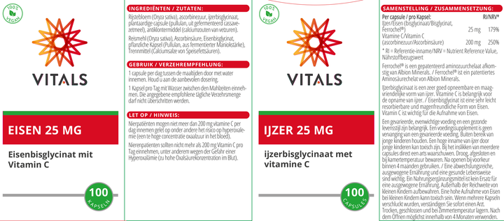 Vitals IJzer(bisglycinaat) 25 mg 100 capsules