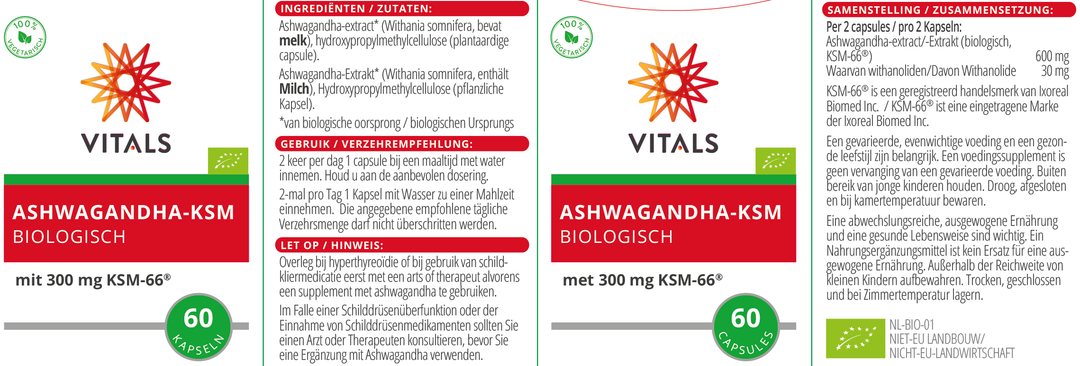 Vitals Ashwagandha-KSM Biologisch 60 capsules