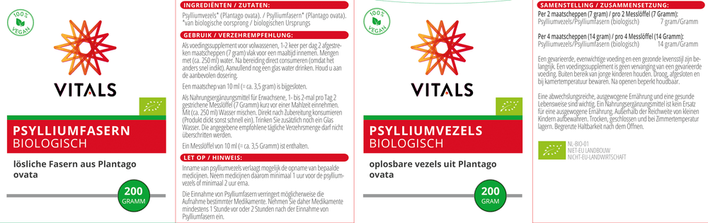 Vitals Psylliumvezels Biologisch 200 gram