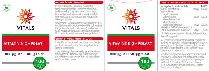 Vitals Vitamine B12 met folaat 100 zuigtabletten