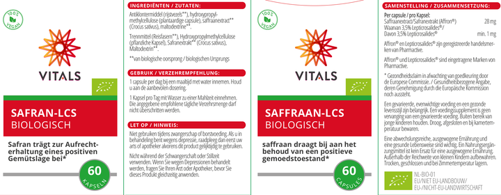 Vitals Saffraan-LCS Biologisch 60 capsules