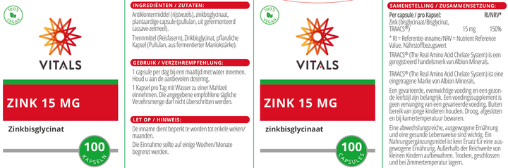 Vitals Zink(bisglycinaat) 15 mg 100 capsules