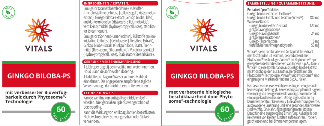 Vitals Ginkgo biloba-PS 60 tabletten