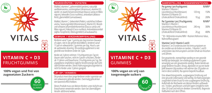 Vitals Vitamine C + D3 Gummies 60 gummies