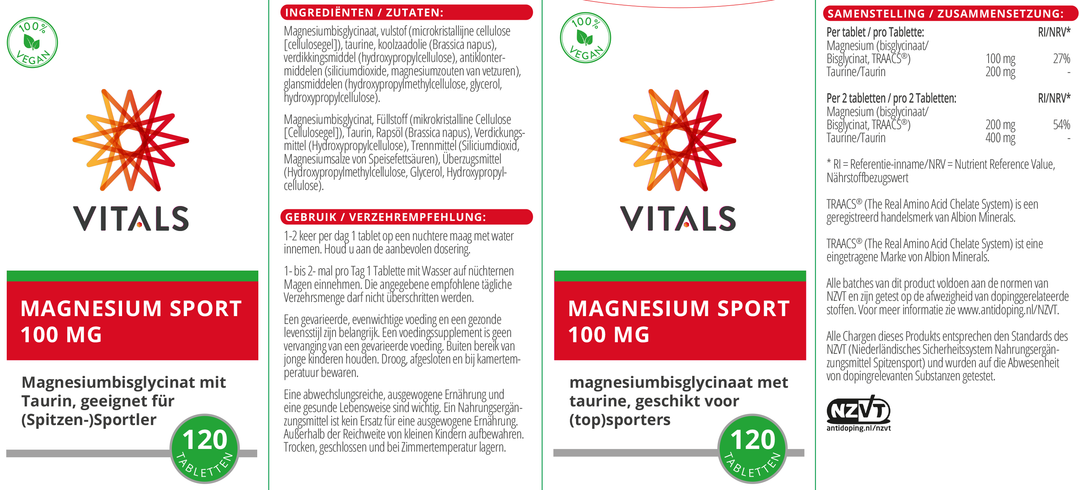 Vitals Magnesium Sport 100 mg 120 tabletten