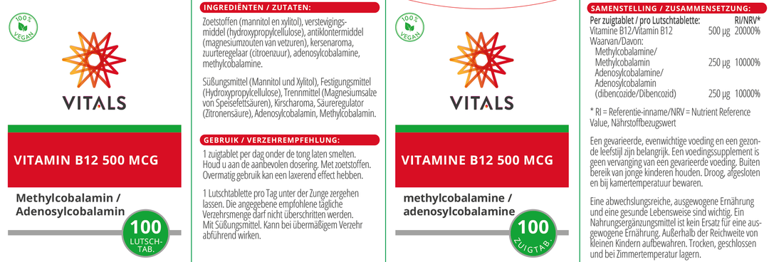 Vitals Vitamine B12 500 mcg 100 zuigtabletten