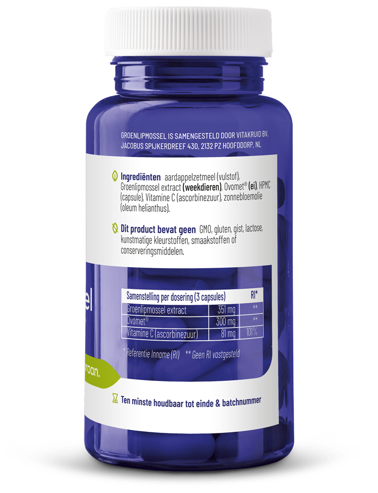 Vitakruid Groenlipmossel extract & Ovomet 90 vegetarische capsules