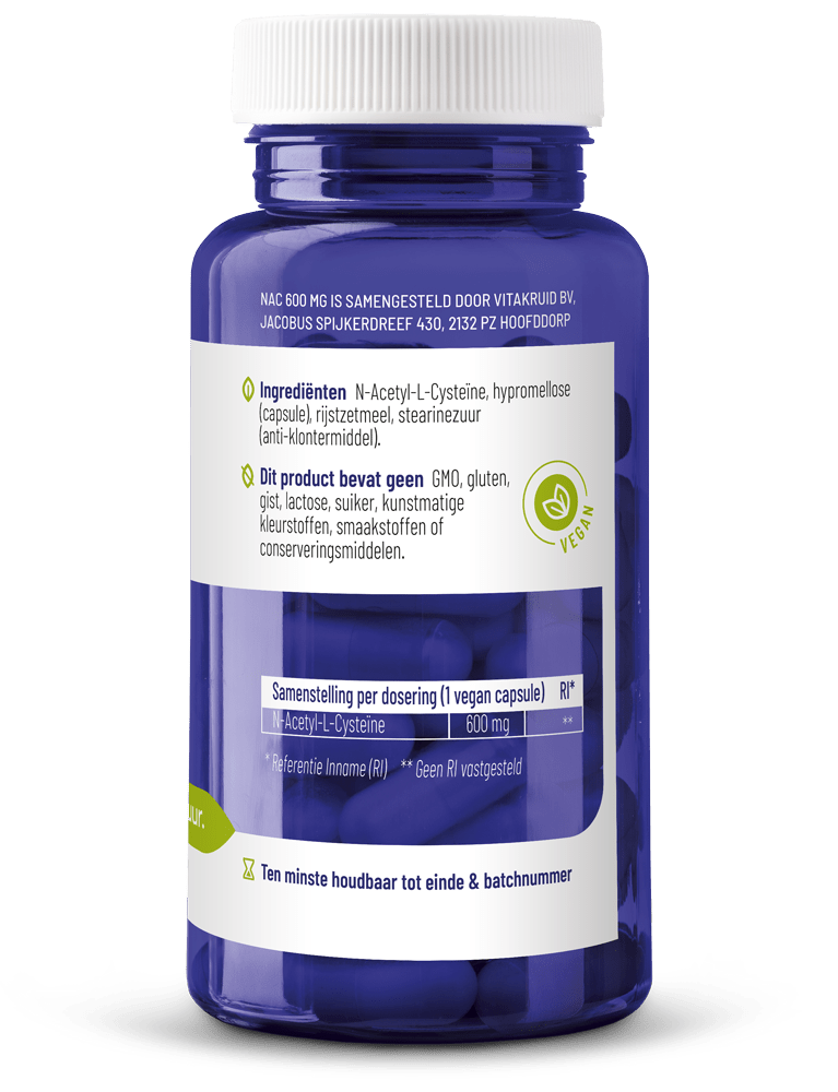 Vitakruid NAC 600mg N-Acetyl-L-Cysteine 60 vegetarische capsules