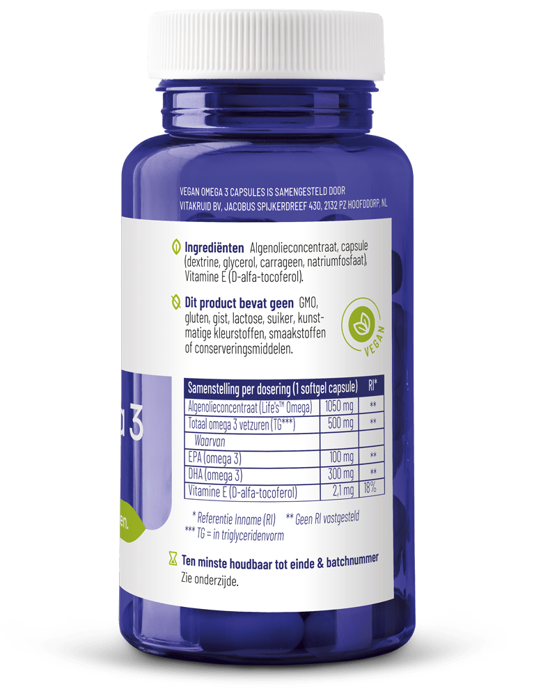 Vitakruid Vegan omega 3 1000 triglyceriden 300 DHA 100 EPA 60 softgels