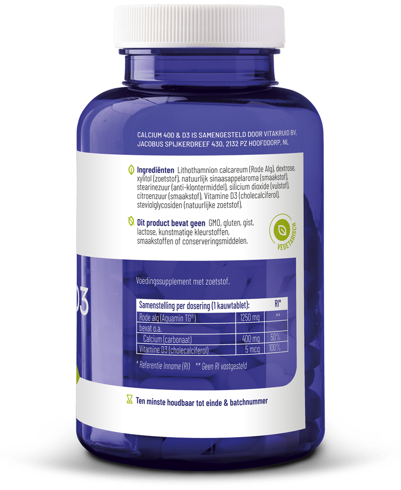 Vitakruid Calcium 400 & D3 uit rode alg 90 kauwtabletten