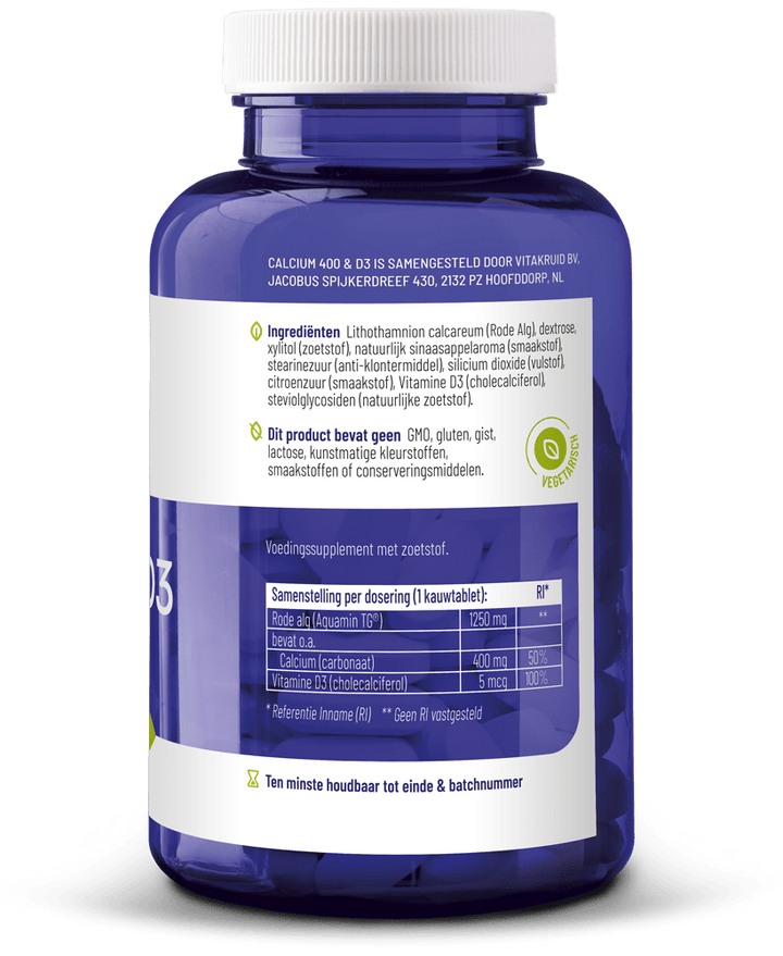 Vitakruid Calcium 400 & D3 uit rode alg 90 kauwtabletten