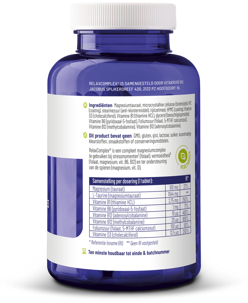 Vitakruid RelaxComplex 1250 mg magnesiumtauraat & D3 180 tabletten